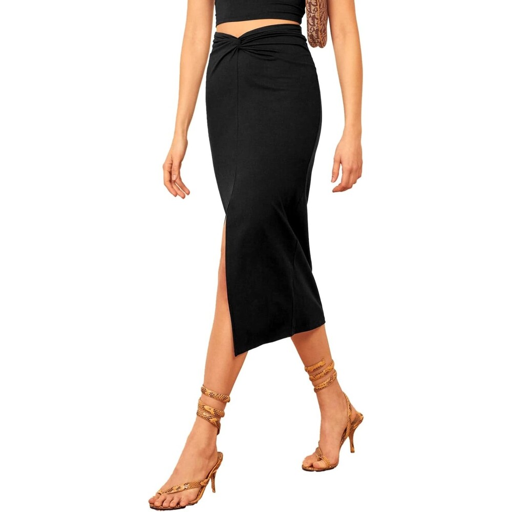 Wrap High Split Summer Midi Skirts Elastic High Waist Maxi Sz S